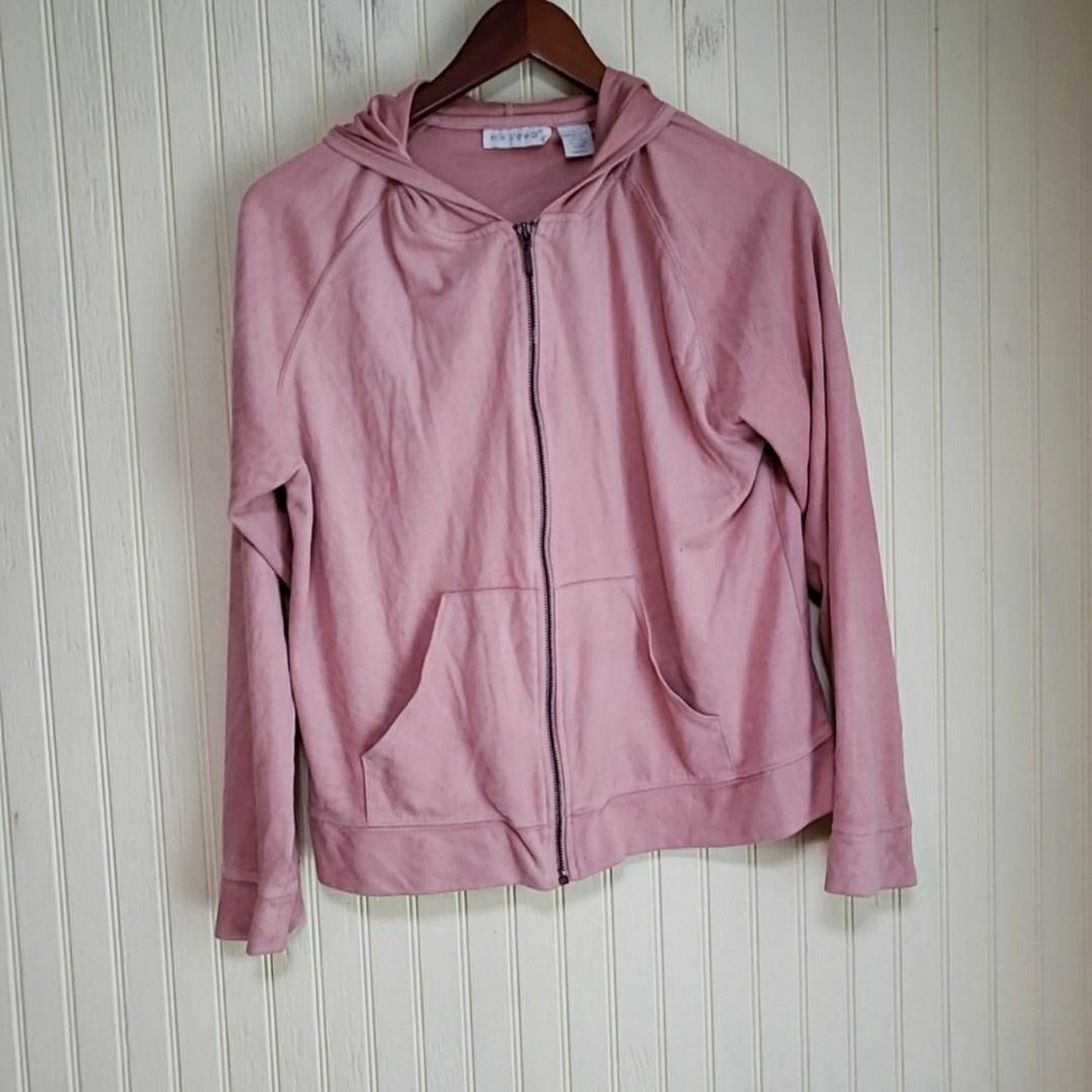 Erik Stewart Hoodie Womens Large Pink Full Zip Fleece Raglan Sleeve Pockets